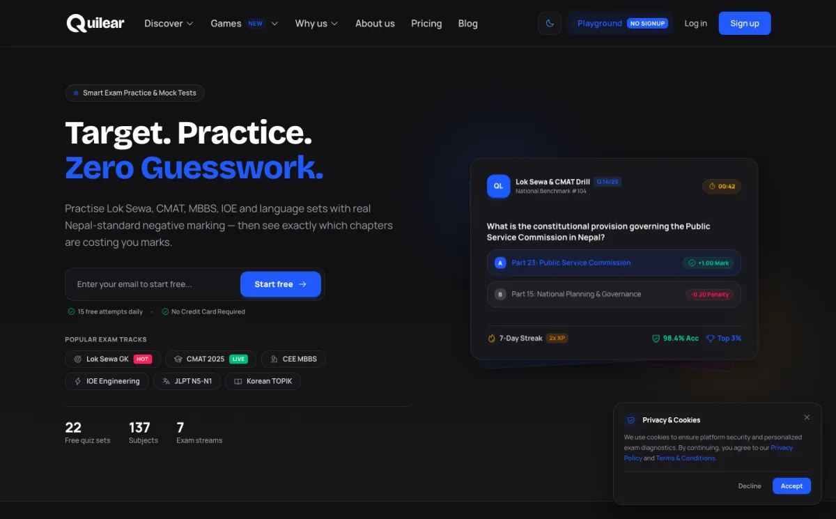 Quilear website homepage