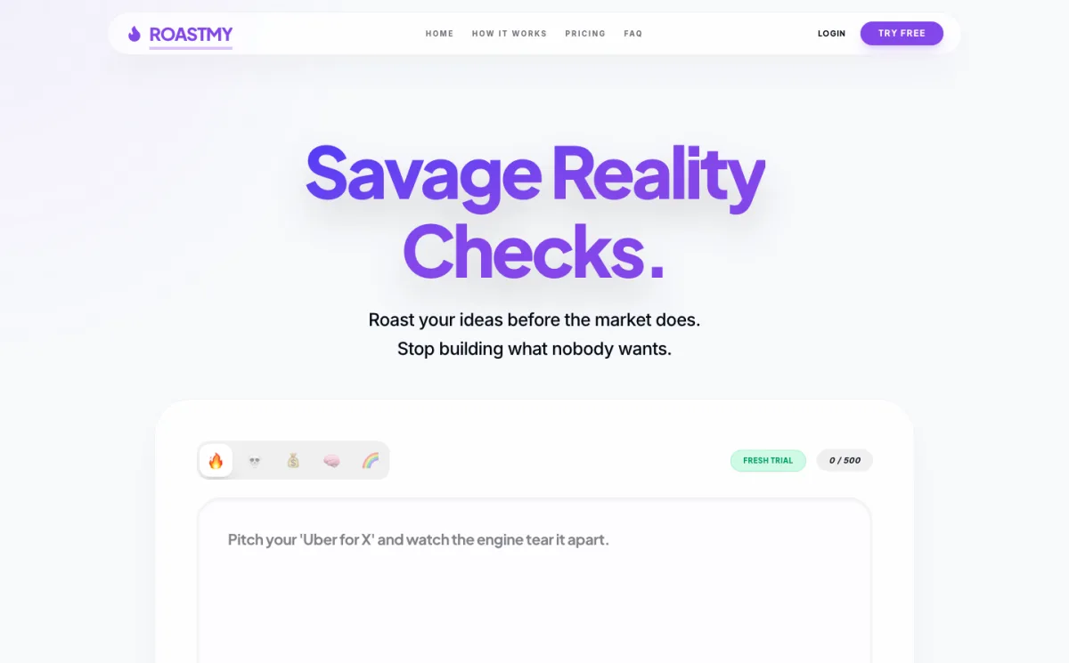 RoastMy website homepage